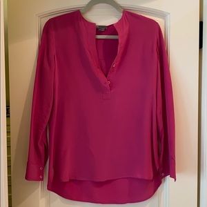 Vince Magenta Henley Silk Blouse